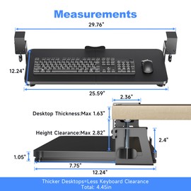 XINLEI Keyboard Tray Under Desk Large C-Clamp 25.6” (30” Including Clamps) x 11.8” Slide-Out Platform Computer Drawer Pull Out Keyboard & Mouse Tray Black DSF4