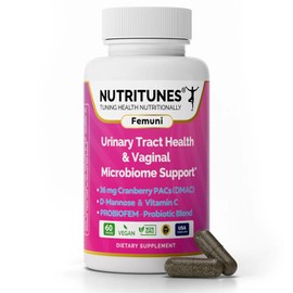 Nutritunes Femuni UTH – Urinary Tract Health Supplement with 36mg Cranberry PACs, ProbioFem Probiotic Blend, D-Mannose & Vitamin C – Multi-Action Support, Vegan, Non-GMO, Allergen-Free – 60 Capsules