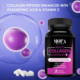 Mova Wellness Multi Collagen Capsules with Vitamin C & Hyaluronic Acid - Types I, II, III, V & X - 60 Capsules
