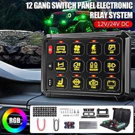 Unbranded RGB 12 Gang Switch Panel ON/OFF LED Light Bar Electronic Relay System Marine Boa