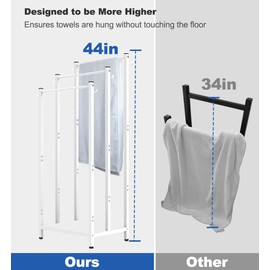 AnBaiMei 44 Inch Tall Free Standing Towel Rack with Metal Storage Shelf & 6 Hooks for Bathroom, 3 Tiers Heavy Duty Blanket Drying Stand Holder for Outdoor Pool, Bedroom, Living Room, White