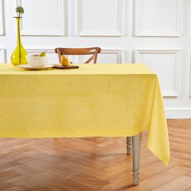 Solino Home Linen Tablecloth 54 x 72 Inch - 100% Pure Linen Chambray Lemon Yellow Table Cloth for Rectangle Tables - Athena, Machine Washable Tablecloth for Summer