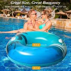 HeySplash Pool Tubes for Adult, Tube Rafts Large Floats with Handles, 42 Inch Inflatable Cute Swimming Ring Lounge for Pool Beach River Lake, Swim Floaties Party Decoration Toys, Blue Green Beach