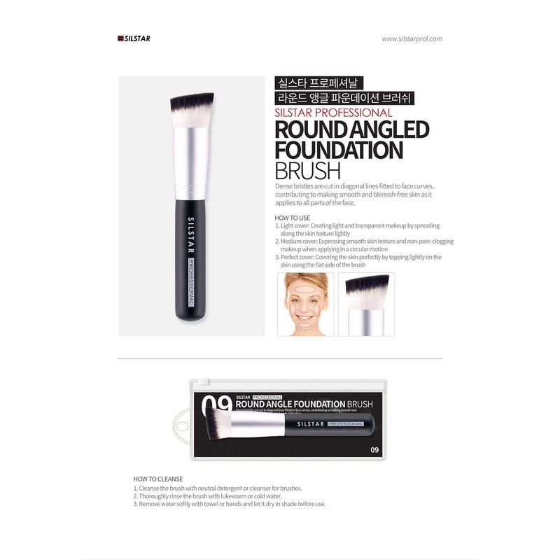 SILSTAR PROFESSIONAL ROUND ANGLED FOUNDATION BRUSH WITH HANDLE MADE OF