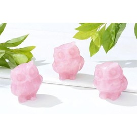 YATOJUZI Owl Decor Rose Quartz Natural Healing Crystals Stones Pink Cute Decors Owls Statues Figurines Sculpture Hand-Carved Gemstones Energy Reiki Home Room Office Desk Decoration Gifts for Women Men