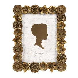 AELS 5x7 Inch Floral Vintage Picture Frame, Elegant Antique Photo Frames with Glass Front, Photo Display, Tabletop Wall Hanging, Gift Ideas, Gold Flower