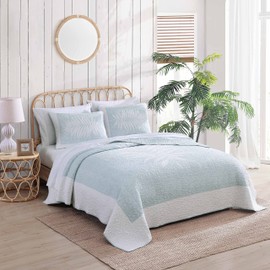 Tommy Bahama - Queen Quilt, Cotton Reversible Bedding, All Season Tropical Home Décor (Field of Fronds Blue, Queen)