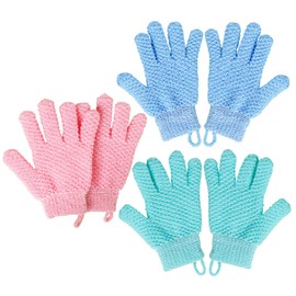 Haobase 3 Pairs Exfoliating Gloves Body Scrub Bath Gloves Scrubbing Gloves for Shower, Spa, Massage, Dead Skin Cell Remover (Blue+Green+Pink)