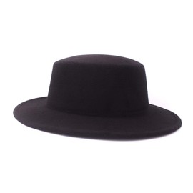 QUUPY Fashion Classic Black Wool Blend Fedora Hat Brim Flat Church Derby Cap
