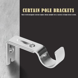 2 x Heavy Duty Metal Curtain Pole Bracket Holder Curtain Rod Support Wall Brackets Holders 2pcs (Silver)