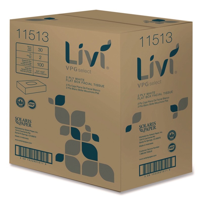 Livi VPG Select 11513 2-Ply Flat Box Facial Tissue -