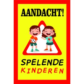 Children's attention, XXL traffic sign, warning sign playing children, beware of children playing, please drive slowly, illuminated safety sign, noticeable (L)
