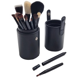 SciencePurchase 12 Piece Makeup Brush Set with Artificial Leather Cup Holder Case