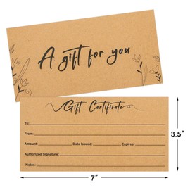 MADOO CITRUS Blank Gift Certificates 50 Pack Kraft Gift Certificate Cards for Beauty Salon Restaurants Birthday Client Vouchers Small Business Christmas (Kraft-1)