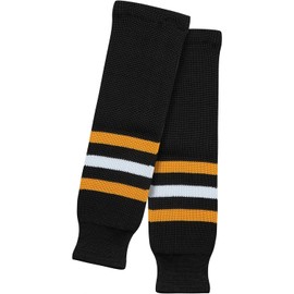 Men's Multiple Colors Knit Senior Hockey Socks (Black Socks with Yellow/White Stripe, X-Large (32"))