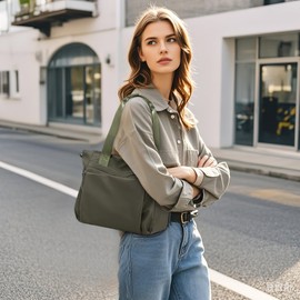 DIRRONA Fashion Women's Bag Nylon Women Shoulder Bag Casual Travelling Ladies Messenger Bag Multi Pockets Large Waterproof Nylon Handbag Bags School Daily Use Green