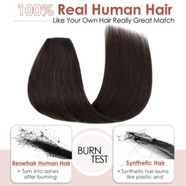 Benehair Clip in Hair Extensions V-Shaped Straight Human Hair Extensions Invisible 5 Clips One Piece Hairpieces for Women Full Head Thick Hair Pieces 18inch Dark Brown #2