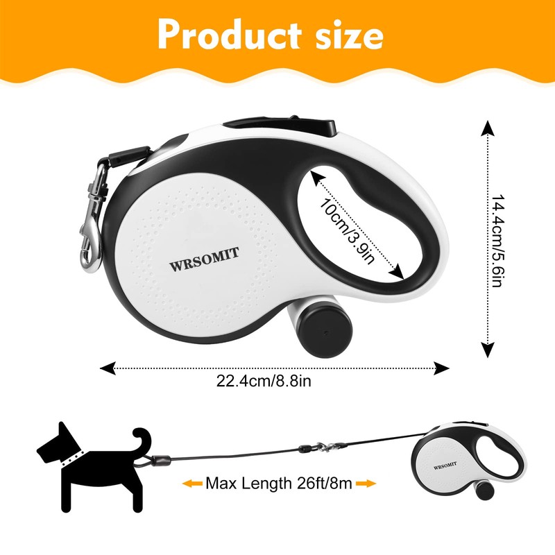WRSOMIT Retractable Dog Leash with Chew Proof Cable, 26Ft Heavy