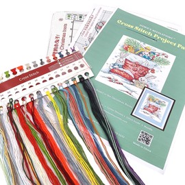 Howie's Needlepoint Cross Stitch Kits, 11CT Pre-Printed Pattern Needlepoint Kits, Full Range of Stamped Starter Kits (The Rabbit in The Christmas Boots, 10.6 x 15.4 Inch)