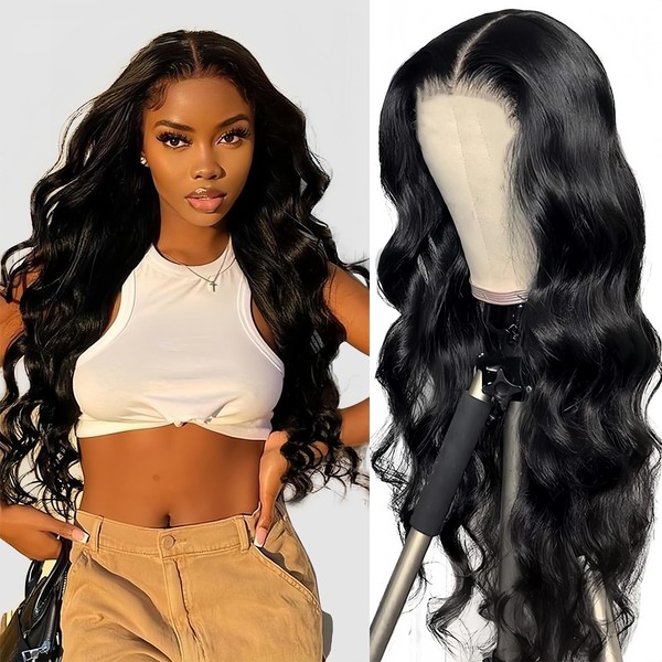 Real Hair Wig, Wear and Go 5 x 5 Glueless HD Lace Front Wig Human Hair, Body Wave Human Hair Wig Brazilian Hair Wigs for Black Women, Soft & Wavy 180% Density Wig Women's Easy to Wear 45 cm