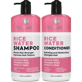 Rice Water Shampoo and Conditioner Set - Sulfate Free for Thin and Fine Hair - Fuller, Thickening Formula for Women and Men - With Strengthening Saw Palmetto - Anti Thinning, Volumizing for Thick Hair