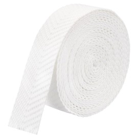 BENECREAT 5 Yards Cotton Webbing, White Striped Polycotton Webbing, Jacquard Webbing, Striped Patterned Flat Webbing for Tote Bag Handles, Tote Bag Webbing