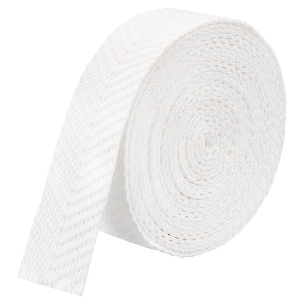 BENECREAT 5 Yards Cotton Webbing, White Striped Polycotton Webbing, Jacquard