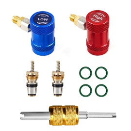 R1234yf Quick Couplers Adapter, High/Low Side R1234yf Manual Couplers Connector Adapters with 1/4" Male Port, Valve Core Remover, AC Hose Fitting Connectors for AC Refrigerants Manifold Gauge Set.