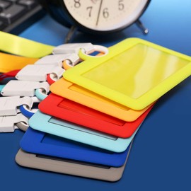 Badge Holder Silicone Horizontal ID Badge Card Holder with Lanyard Neck Strap Heavy Duty ID Card Business Card Offices Supplies (Grey)