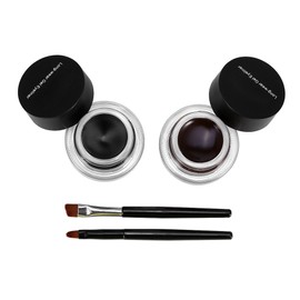 2 Flaschen wasserdicht langlebige Gel Eyeliner Augen Make-up Kosmetik Set mit 2 Stück Pinsel(Schwarz + Braun)