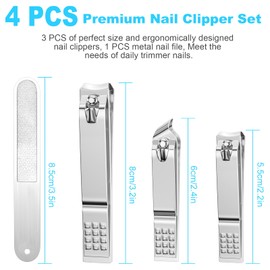 Nail Clippers for Men Women, 4 PCS Nail Clipper Set, Premium Toenail Clippers, Fingernail Clipper, Ultra Sharp Toe Nail Clippers, Nail Cutter, Finger Nail Clippers Adult, Silver