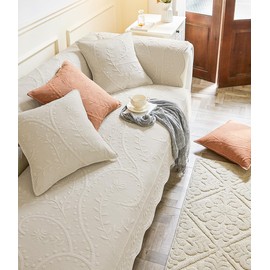 XSlive Leaf Floral Cotton Quilted Dog Couch Cover for Sofa Farmhouse Rustic Embroidered Sectional Couch Cover Soft Anti-Slip Sofa Slipcover Furniture Protector for Kids, Pets (Beige,28"x28")