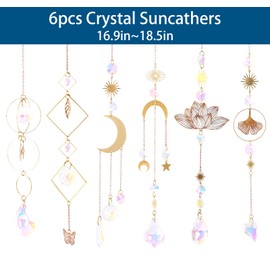 Sun Catcher, Crystal Window, Pack of 6, Lotus Beads Pendant Decoration, Hanging Window Decoration, Crystal Sun Catcher, Crystal Rainbow Sun Catcher, Rainbow Crystal Pendant, Home/Garden Decoration