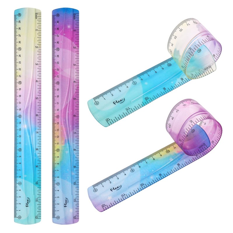 Grevosea 2-Piece Flexible Ruler, 30cm/12inch Plastic Straight Edge Ruler, Soft