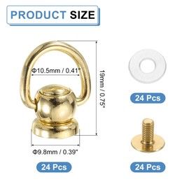 sourcing map 24Pcs Screw Round Head Rivet, 9.8mm Pull Ring Rivet Fasteners, Screw Rivet Studs for DIY Leather Craft Belts Purse Handbags (Light Gold)