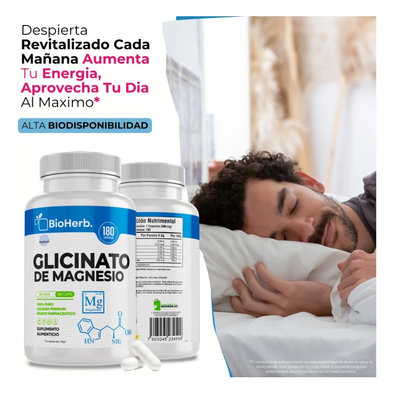 Glicinato De Magnesio De Máxima Absorción - 180 Capsulas Sin