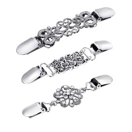WOOXDYUK 3 Pieces Shirts Dresses Shawl Clips for Women Girls Vintage Sweater Cardigan Collar Clips, Silver 3 Styles
