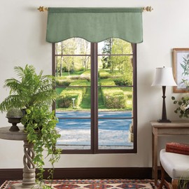 Martha Stewart Lucca Velvet Lined Scallop Window Curtain 50" W x 18" L, Valance, Loden Green