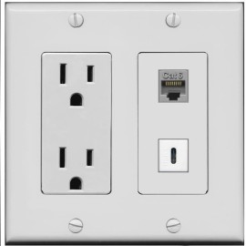 RiteAV 15 Amp Power Outlet and CAT6 USBC Wall Plate [Gray]