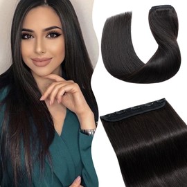 TESS Clip In Hair Extension 14 Inch,Hair Extensions Real Human Hair One Peice 5 Clips Straight Natural Hairpieces for Womens/Girls(#1B Natural Black,14Inch)