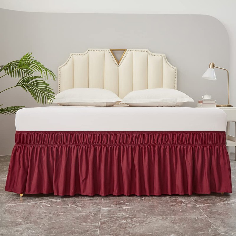MEILA Wrap Around Bed Skirt Three Fabric Sides Elastic Dust