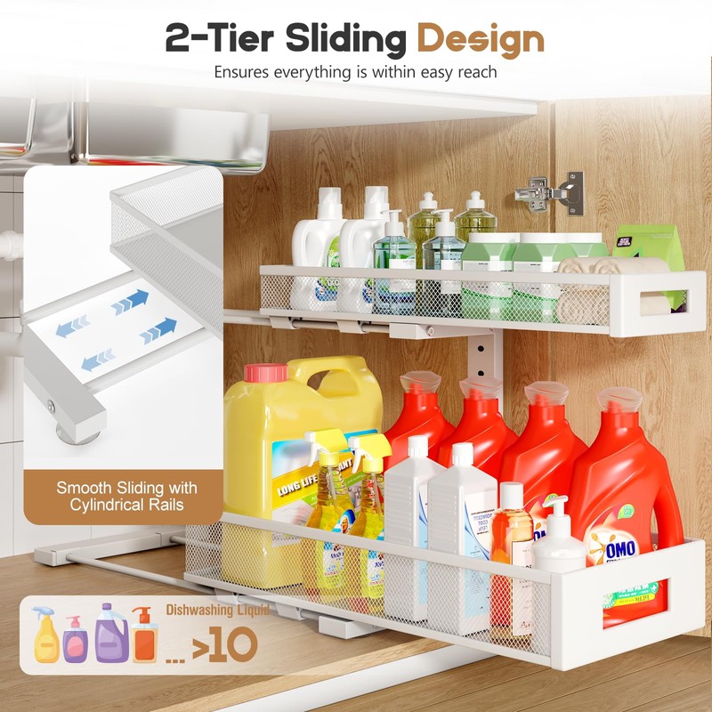 2 Pack 19IN Depth Under Sink Storage Organizer, Large 2-Tier