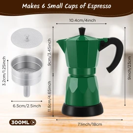 Lemosae Coffee Pot 6 Cup Electric Espresso Coffee Maker Italian Moka Maker 300ml Portable Aluminum Espresso Machine Cafetera Moka Pot with Detachable Base, Gift for Home Travel(Dark Green)