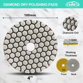 Diamond Polishing Pad Dry LEKOMESH - 8pcs 4-Inch (100mm) #100 Dry Polishing Wheel Set for Granite Marble Artificial Stone Quartz,Granite Polishing Pads for Grinder or Polisher