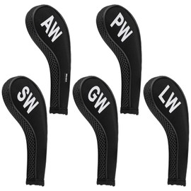 Andux 5Pack Golf Wedge Irons Club Head Covers NO. on Both Sides Long Neck with Zipper MT/S18 （Black/Black）