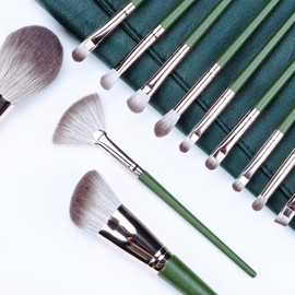 Makeup Brushes Tool Kit 14PCS Green Professional Makeup Brush Set Foundation Brush Blending Powder Blush Concealer Eye Make Up Brush with Bag