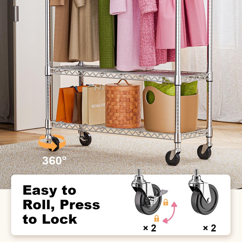 M MZG Heavy Duty Rolling Garment Rack 3 Tiers Adjustable