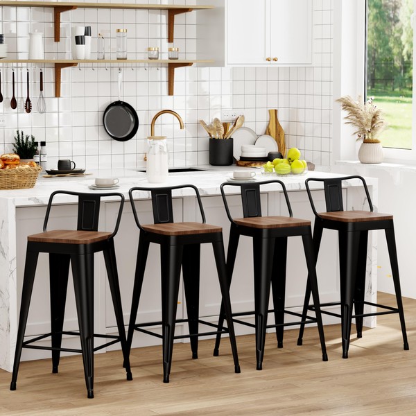 WENTMENT Metal Bar Stools Set of 4 Counter Height Bar