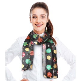 CBC Crown Christmas Scarf - Santa, Snowman, Ornament, Ginger Cookie Theme - 13"x 60" Made In Korea (ORNAMENT-BLACK)