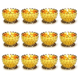 Sziqiqi 12 Pcs Lotus Ghee Lamp Holder Butterlamp Tea Light Holder Tibetan Copper Oil Lamp Altar Supplies, Gold